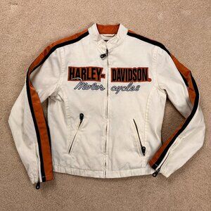 Harley-Davidson Women's Vintage Riding Jacket cream Size Small Full Zip Striped
